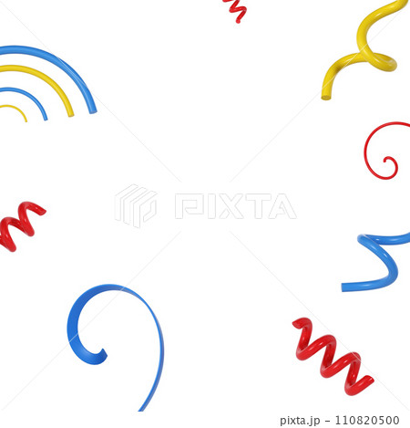 3D tinsel frame. Party Popper with Confetti Isolated on White. Render Plasticine Collection. Colorful Firecracker Elements in Various Shapes. Party, Holiday Surprise or Birthday Events 110820500