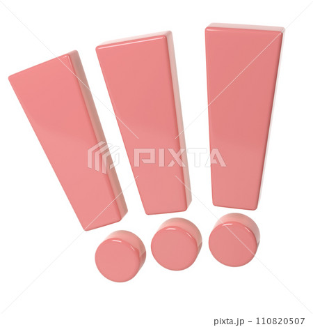 Three Exclamation signs pink color. Realistic 3d balloon on white background for happy valentines day, wedding, greeting card or danger, stop accent design 110820507