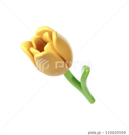 3d Yellow Tulip Flower Cartoon Style for Bouquet or Decoration. Love Valentine romantic design Isolated on White Background spring illustration 110820509