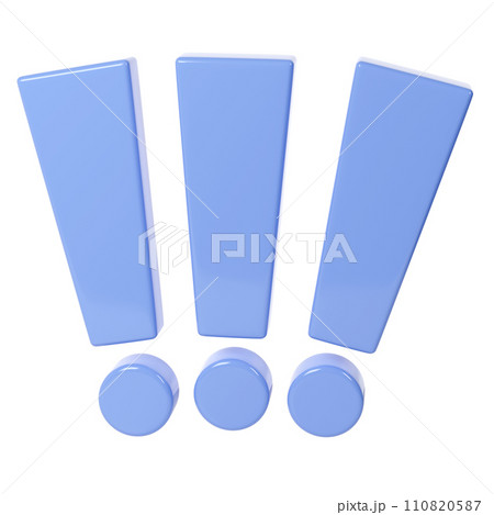 Three Exclamation signs blue color. Realistic 3d balloon on white background for happy valentines day, wedding, greeting card or danger, stop accent design 110820587