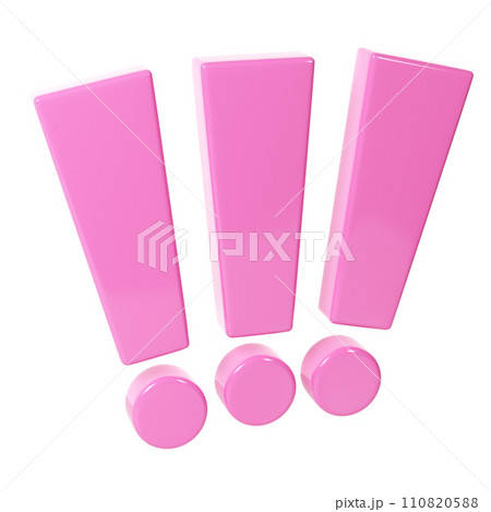 Three Exclamation signs pink color. Realistic 3d balloon on white background for happy valentines day, wedding, greeting card or danger, stop accent design Three Exclamation signs pink color. Realistic 3d balloon on white background for happy valentines day, wedding, greeting card or danger, stop accent design 110820588