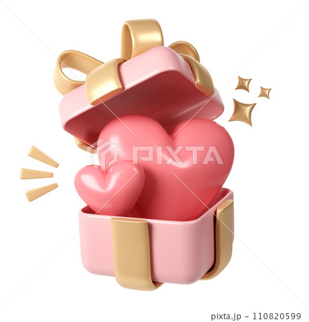 3d Two red hearts in pink gift box in Cartoon Style for Decoration. Love Valentine romantic design, Mother day, Women day Background illustration 3d Two red hearts in pink gift box in Cartoon Style for Decoration. Love Valentine romantic design, Mother day, Women day Background illustration 110820599