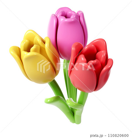 3d Tulip Flower Bouquet in Cartoon Style for Decoration Spring. Love Valentine romantic design Mother day, Women day, Isolated on White Background summer illustration 3d Tulip Flower Bouquet in Cartoon Style for Decoration Spring. Love Valentine romantic design Mother day, Women day, Isolated on White Background summer illustration 110820600