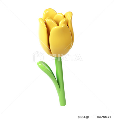 3d Yellow Tulip Flower Cartoon Style for Bouquet or Decoration. Love Valentine romantic design Isolated on White Background spring illustration 3d Yellow Tulip Flower Cartoon Style for Bouquet or Decoration. Love Valentine romantic design Isolated on White Background spring illustration 110820634