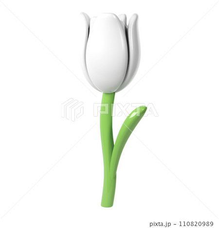 3d White Tulip Flower Cartoon Style for Bouquet or Decoration. Love Valentine romantic design Isolated on White Background spring illustration 3d White Tulip Flower Cartoon Style for Bouquet or Decoration. Love Valentine romantic design Isolated on White Background spring illustration 110820989