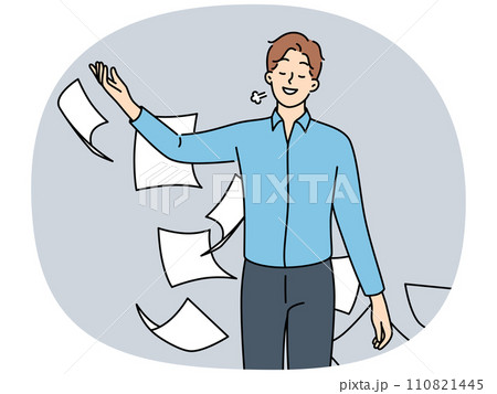 Happy businessman throw papers feel relievedのイラスト素材 [110821445] - PIXTA