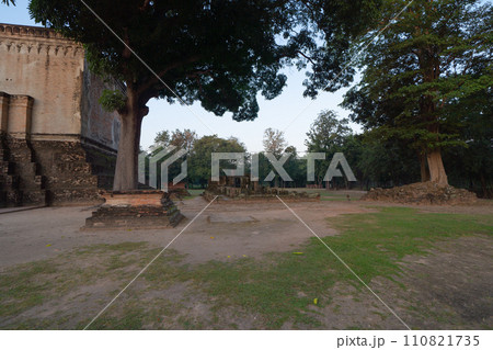 The buddha in Wat Si Chum in Sukhothai Historical Park, pagoda stupa, Sukhothai, Thailand. Thai buddhist temple architecture. Tourist attraction. 110821735