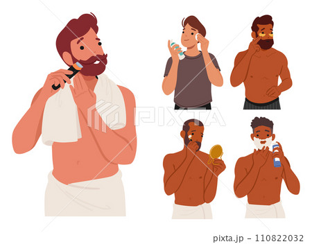 Man Beauty Routine Involves Cleansing, Shaving, Moisturizing, And Grooming Facial Hair. Character Skin Health 110822032