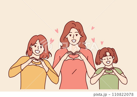 Congratulations on women day from women of different ages showing heart gesture. Congratulations on women day from women of different ages showing heart gesture. 110822078