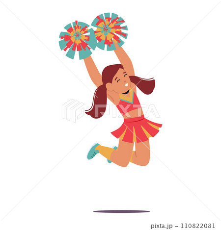 Adorable Little Cheerleader, Donning A Vibrant Uniform, With Pompoms In Hand, Radiates Joy And Innocence 110822081