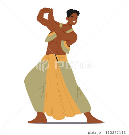 Graceful And Expressive Indian Male Dancer Captivates With Intricate Footwork, Fluid Hand Gestures, And Vibrant Costume 110822118