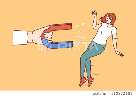 Attracting woman client using magnet as metaphor for active recruiting or advertising campaign Attracting woman client using magnet as metaphor for active recruiting or advertising campaign 110822185