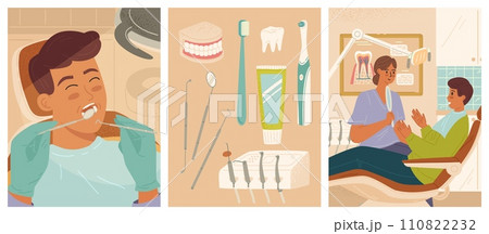 Patient on checkup at dentist appointment scene set 110822232