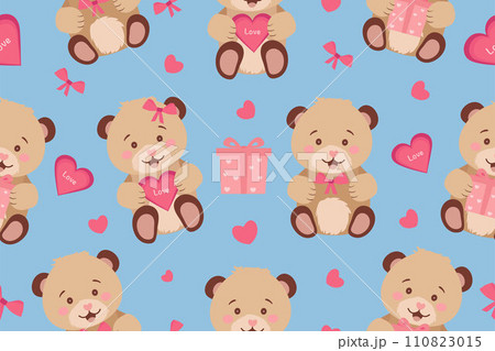 Seamless pattern with cute teddy bears. Wrapping paper, interior wallpaper, print, design template. Vector illustration Seamless pattern with cute teddy bears. Wrapping paper, interior wallpaper, print, design template. Vector illustration 110823015