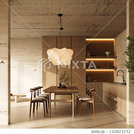 Elegant dining space with modern aesthetics and wooden elements 110823232