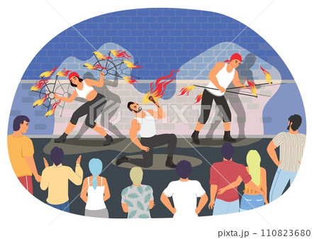 Street fire show entertainment for people vector illustration Street fire show entertainment for people vector illustration 110823680