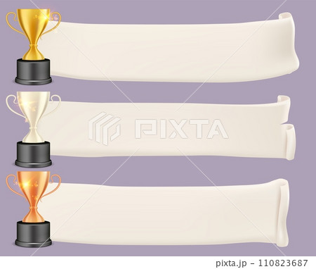 Trophy goblet rewards with medieval abstract ribbons Trophy goblet rewards with medieval abstract ribbons 110823687