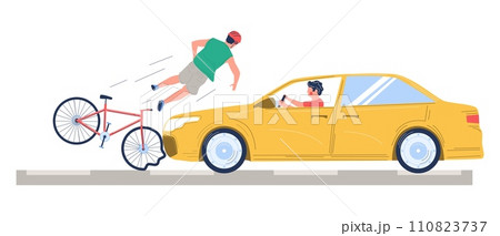 Road traffic accident with bicyclist and car driver vector illustration Road traffic accident with bicyclist and car driver vector illustration 110823737