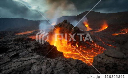 火山の風景　AI生成画像 110823841