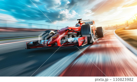 Formula 1 bolid on racing track, F1 grand prix race 110823982