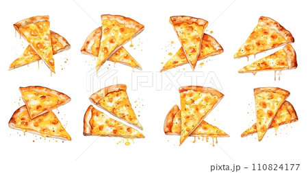 AI-generated content. Pizza slices. Isolated pizzas couple slice, italian food elements. Watercolor sketch fast food, take away or delivery vector clipart AI-generated content. Pizza slices. Isolated pizzas couple slice, italian food elements. Watercolor sketch fast food, take away or delivery vector clipart 110824177
