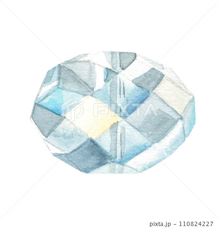 Jewelry glass bead, transparent crystal. Design element. Watercolor hand drawn illustration isolated on white background. 110824227