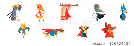 Superhero Animal Character in Cape and Mask Vector Set 110824284