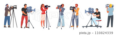 Videographer people characters with camera isolated set 110824339