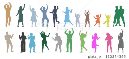 People characters dancing colorful silhouette isolated set 110824346