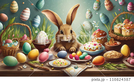 イースターエッグを作るうさぎ 110824387