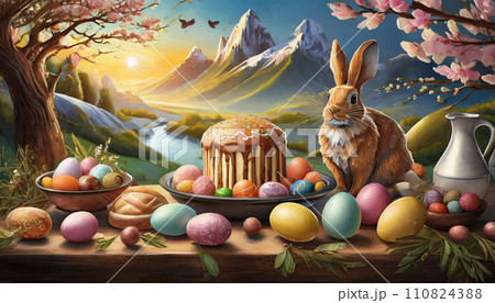 イースターエッグを作るうさぎ 110824388