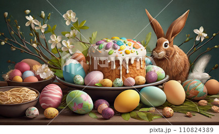 イースターエッグを作るうさぎ イースターエッグを作るうさぎ 110824389