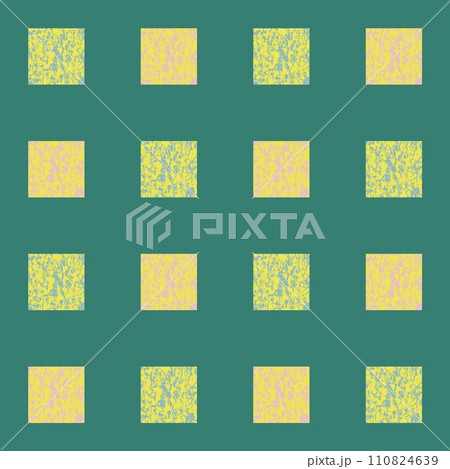 Seamless pattern on a green background yellow squares with river soil texture. For your projects, printing, fabric, towels, wrapping paper. 110824639