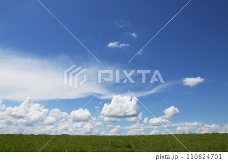 サンパウロ州の夏の雲と青空と緑の大地　ブラジル 110824701