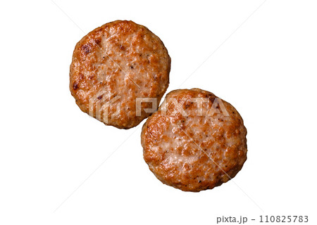 Delicious fresh fried minced fish cutlets with spices and herbs 110825783