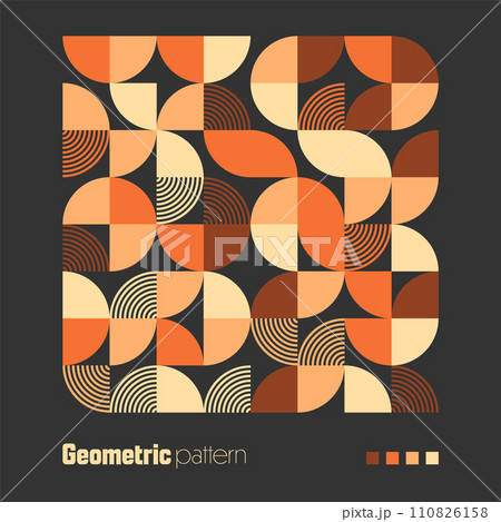 Geometric trendy pattern, Bauhaus style. Modern colorful background with simple elements. Retro texture with basic geometric shapes. Print design, minimalist poster cover. Vector illustration 110826158