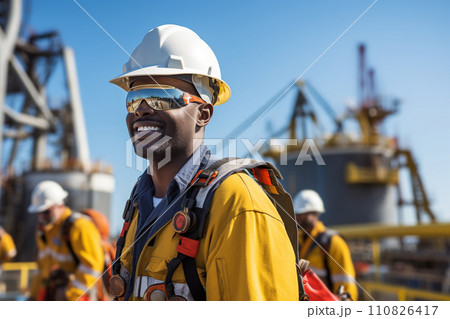 AI-generated content. Attractive African American oil worker at work on a drilling rig 110826417