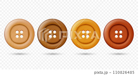 Vector 3d Realistic Wooden Button for Clothes Icon Set Closeup Isolated. Fashion, Art, Needlework, Sewing, Scrapbooking Decor. Round Clothes Button Design Template, Front View 110826485