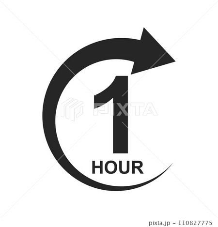1 hour icon with circle arrow. Cook or sport countdown symbol. Shipping delivery or special offer sign. Discount pictogram. Customer service label. Vector graphic illustration 110827775