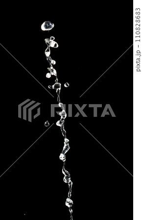 Shape form throw of Water splashes into drop water attack fluttering in air and stop motion freeze shot. Splash Water for explosion texture graphic resource elements, black background isolated 110828683
