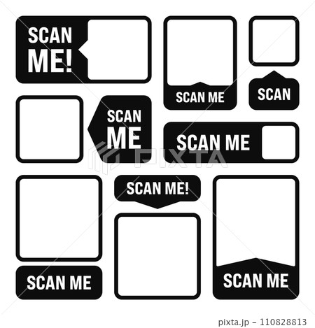 Scan me blank sticker. Online payment. Special offer sale stickers, shopping discount label or promotional badge. Serial number, product ID. Supermarket retail label, price tag. Vector illustration 110828813