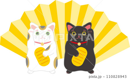 招き猫_ダンシング招き猫_扇入り_小判を持った招き猫二匹 110828943
