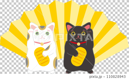 招き猫_ダンシング招き猫_扇入り_小判を持った招き猫二匹 110828943
