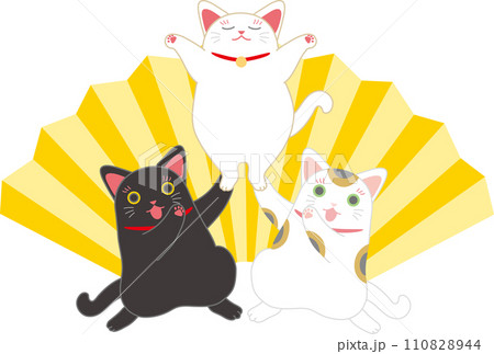 招き猫_ダンシング招き猫_扇入り_組体操する招き猫三匹 110828944
