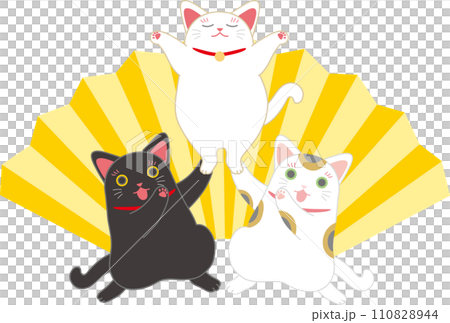招き猫_ダンシング招き猫_扇入り_組体操する招き猫三匹 110828944