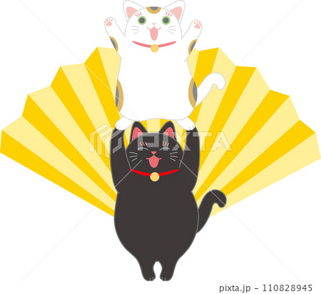 招き猫_ダンシング招き猫_扇入り_組体操で二段重する招き猫二匹 110828945
