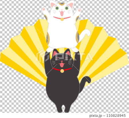 招き猫_ダンシング招き猫_扇入り_組体操で二段重する招き猫二匹 110828945