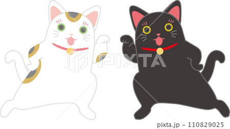 招き猫_ダンシング招き猫_両側からお手手招いてポーズ決める招き猫二匹 招き猫_ダンシング招き猫_両側からお手手招いてポーズ決める招き猫二匹 110829025