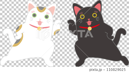 招き猫_ダンシング招き猫_両側からお手手招いてポーズ決める招き猫二匹 招き猫_ダンシング招き猫_両側からお手手招いてポーズ決める招き猫二匹 110829025