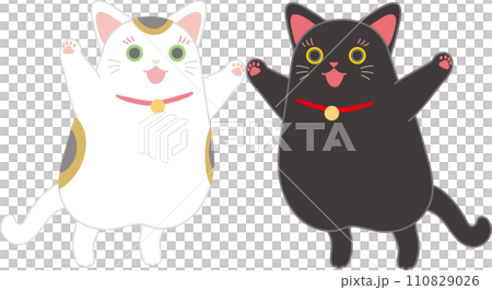 招き猫_ダンシング招き猫_両側からお手手繋いでジャンプする招き猫二匹 招き猫_ダンシング招き猫_両側からお手手繋いでジャンプする招き猫二匹 110829026